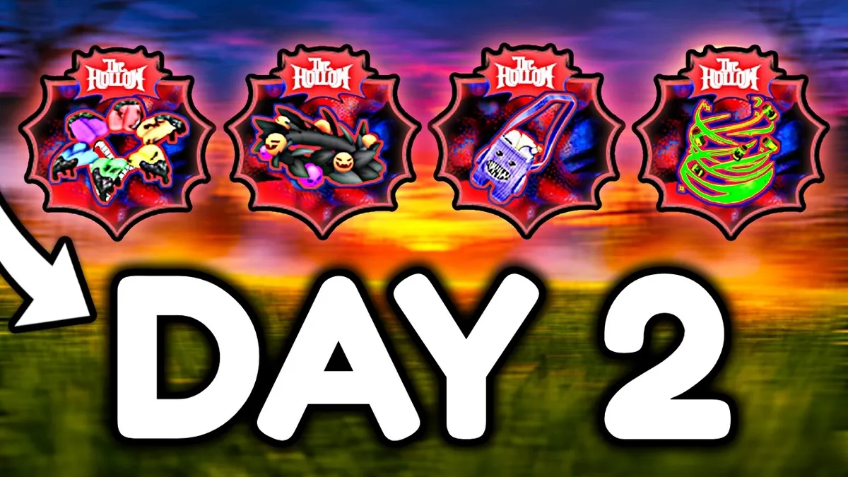 Video thumbnail showing the Day 2 The Hollow reward badges and the Dandy's World reward.